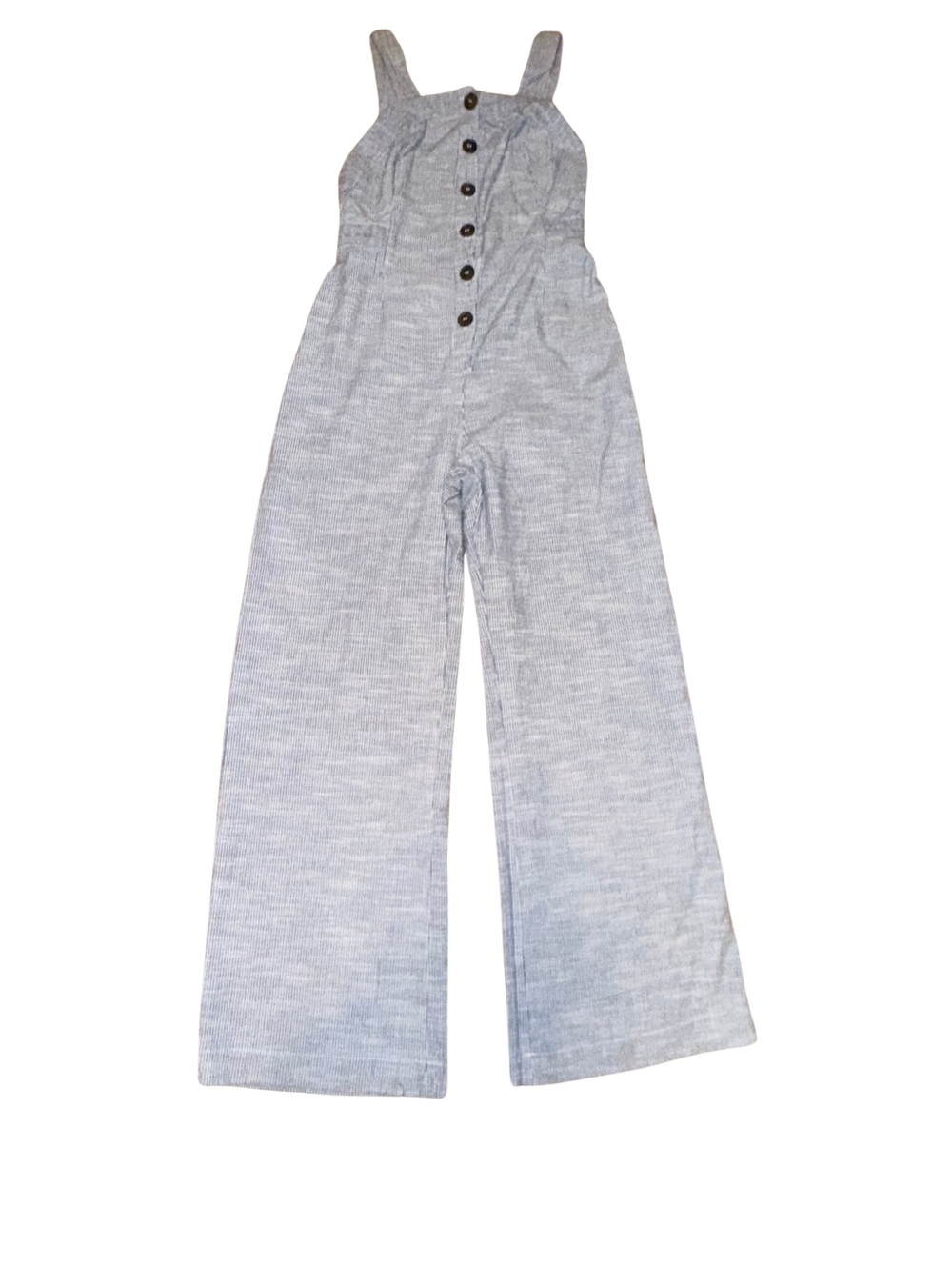 Japna Womens Jumpsuit Overalls Cotton Sleeveless Pinstripe Blue White M